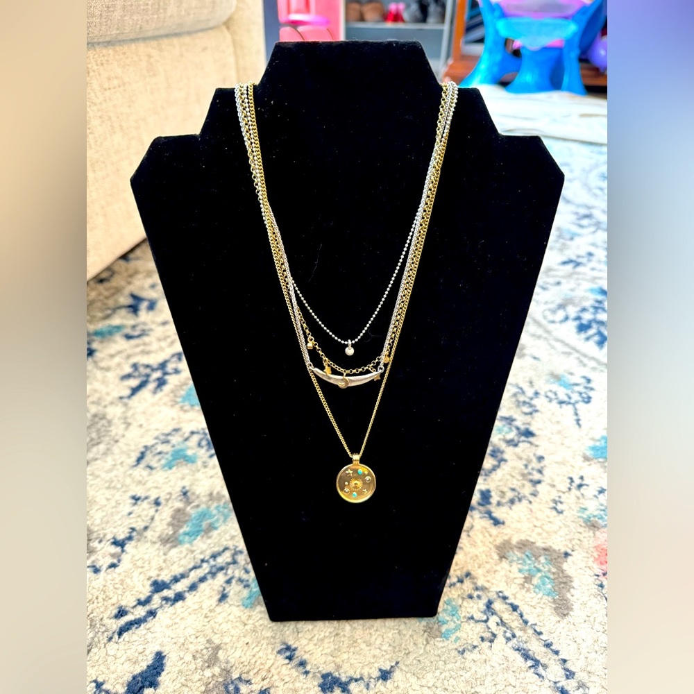 Lucky brand gold silver and turquoise layered pendant necklace